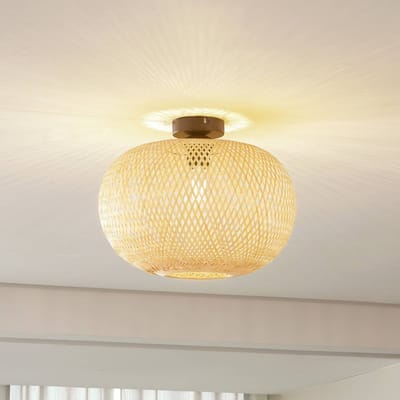 Lindby - plafondlamp hout - 1licht - Bamboe, ijzer - H: 26.5 cm - E27 - bamboenatuur
