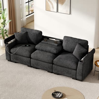DESMIU Slaapbank 219,5 x 142,5 cm - L-Vormige Hoekbank Met Opbergruimte En Omkeerbare Chaise Longue - Voor Woonkamer - Linnen Donkergrijs