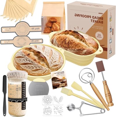 Gistingsmanden Set - Broodbak Accessoires - Deeg Laten Rijzen - Opvouwbaar Siliconen - 30 Stuks 25cm - Beige