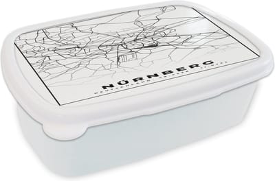 Broodtrommel Wit - Lunchbox - Brooddoos - Plattegrond - Nürnberg - Kaart - Stadskaart - 18x12x6 cm - Volwassenen