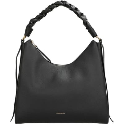 COCCINELLE Leren schoudertas Boheme Grana Double Shoulder Bag Noir / Cognac zwart