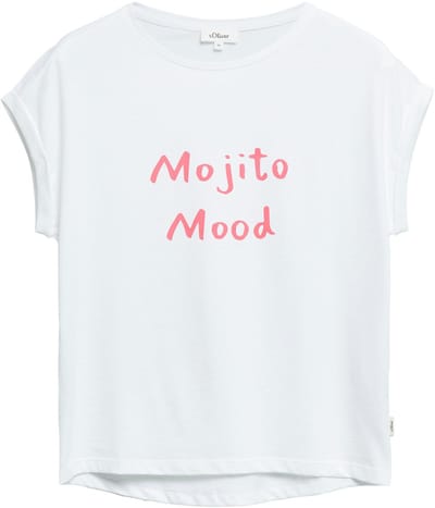 Dames T-shirt van zacht katoen met druk op de voorkant en verlengde achterkant s.Oliver