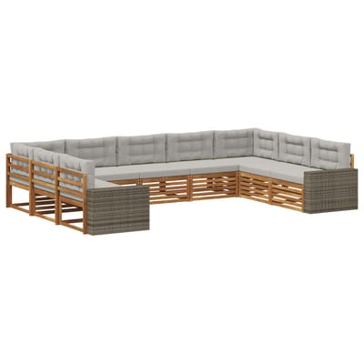 vidaXL - Buiten - bank - set - 9 - st - Naturel - en - lichtgrijs - Massief - Acacia - Hout