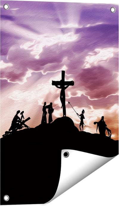 Gards Tuinposter Kruistocht naar het Kruis van Jezus Christus - 40x60 cm - Tuindoek - Tuindecoratie - Wanddecoratie buiten - Tuinschilderij