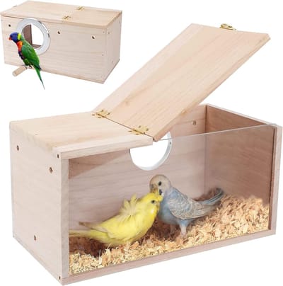 nestkastje, vogelhuis, parkieten, nestkast, transparant design, vogelhuisje van natuurlijk hout, klein vogelnest, met stang, voor onafscheidelijke parkieten en vink