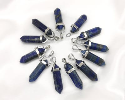 Edelsteen - Lapis lazuli - Obelisk Hanger met - gratis - zwart - gewaxed koord Ketting - Edelsteen Ketting - 45cm + 5cm Verstelbaar - Cadeautje Voor Hem en Haar