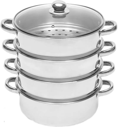 RVS Stoompan met 5 Lagen en Glazen Deksel - 40 cm - Geschikt voor Inductie