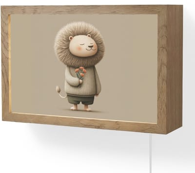 Wandlamp 30x20 cm - Oplaadbaar - Leeuw - Oranje bloemen - Vriendelijk - Wandlampen binnen woonkamer - Slaapkamer lamp met kabel - Decoratieve nachtlamp - Vloerlamp snoer
