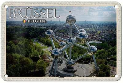 Blechschild Reise 18x12cm Brüssel Belgien Atomium Geschenk Schild