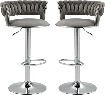 Merax Luxe Barkrukken Set van 2 - Barkruk - Barstoel met Voetensteun en Rugleuning - Grijs met Zilver