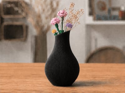 Moderne Organische Design Vaas – Decoratieve Bloemenvaas voor Droogbloemen & Botanical Bloemsets – Ribbel Design – Minimalistische Woondecoratie – Zwart – 17,9 CM - Skushy