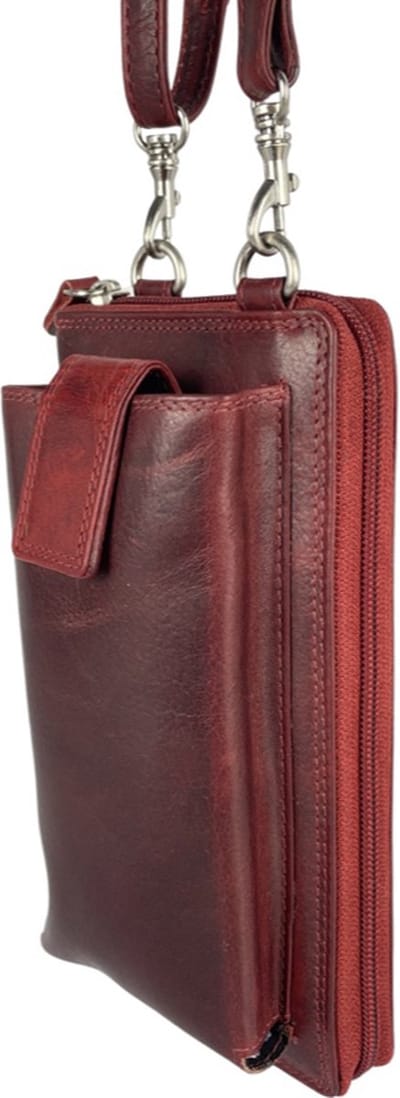 Telefoontasje Dames Crossbody – Rood – Tasje Dames Klein - Handtas - Portemonnee Heren - Leer