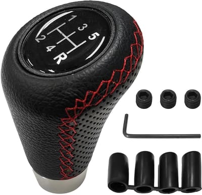 Dailygoods- Schakelhendel 5-speed - Lederen Versnellingshendel - Autodecoratieknop - Geschikt voor Meeste Auto's - 90 x 45 mm - Duurzaam Materiaal - Versnellingsknop