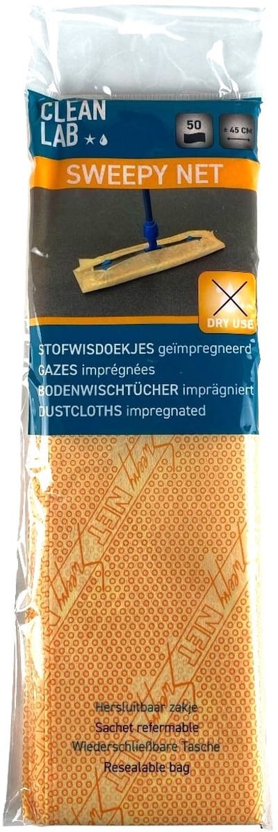 CLEAN LAB® Sweepy Net Vochtige Vloerdoekjes - 50 Stuks Oranje (45cm) - Voor Nat Gebruik - Sterk Absorberend