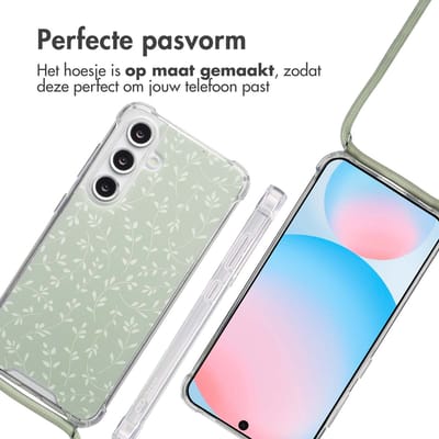 imoshion Hoesje - Geschikt voor Samsung Galaxy S24 FE - Design Hoesje met Koord - Smoke Green Flowers