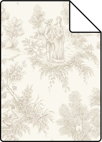 Proefstaal ESTAhome behang toile de jouy print beige - 26.5 x 21 cm - 132093-S