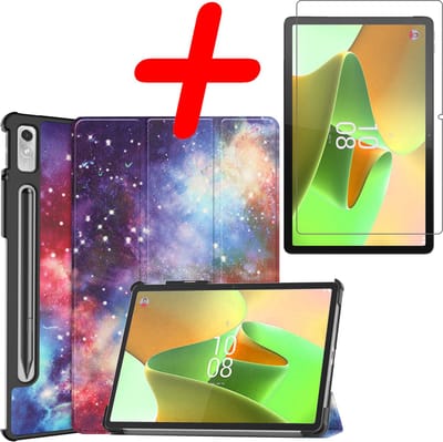 Hoesje Geschikt voor Lenovo Tab P11 Pro - Met Screenprotector - Trifold Bookcase - Hard Cover Case - Met Uitsparing Geschikt voor Lenovo Pen - Hardcover Book - Tablet Hoes - Galaxy