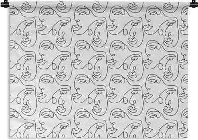 Wandkleed - Wanddoek - Line Art - Patronen - Zwart Wit - 120x90 cm - Wandtapijt