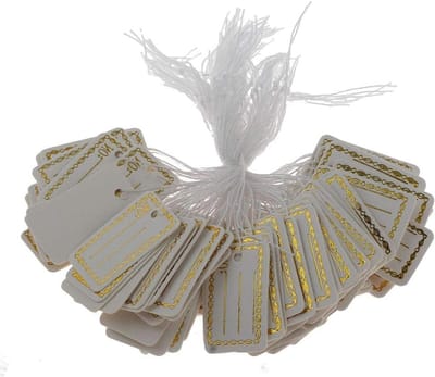 Etiketten met draad - Hangetiketten Prijskaartjes - Kleine Onderdelen Etiketteren - Voorgeknoopte Lus - 27 x 16 mm - Wit Goud