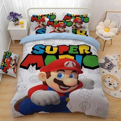 Anime Cartoon Super Mario Bros Kinderbeddengoed Set Baby Dekbedovertrek Sets Beddengoed Eenpersoons Eenpersoons Kingsize Kinder- en Volwassenen Cadeau AU Single(140*210cm)3pcs
