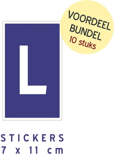 Set stickers (mini) (10x) | "L" Leerling | 7 x 11 cm | L-teken | Plaat L | Rijbewijs | Rijschool | Lesauto | Pictogram | Voordeel verpakking | Zelfklevers | 10 stuks