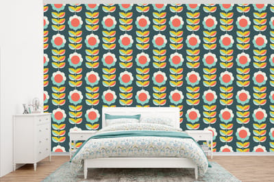 Behang - Fotobehang Retro - Bloemen - Scandinavisch - Breedte 345 cm x hoogte 220 cm