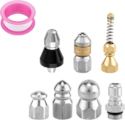 8-delige Set Afvoersproeikoppen met 1/4 Inch NPT Snelsluitingen en Tape, RVS Hogedruk Afvoersproeikop voor Hogedrukreinigers tot 5000 PSI