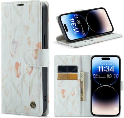 Casemania Hoesje Geschikt voor Apple iPhone 14 Pro met Tulpen Print - Portemonnee Book Case