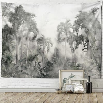 Tapisserie murale psychédélique hippie motif perroquet dans la brume, style bohème, décoration d'intérieur esthétique 95x70cm
