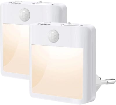 EXCITAT Nachtlampje - Stopcontact met bewegingssensor - Dimbaar nachtlampje - Stopcontactlamp voor kinderkamers, slaapkamers, trappen, gangen, keukens - Warm wit - 2 stuks