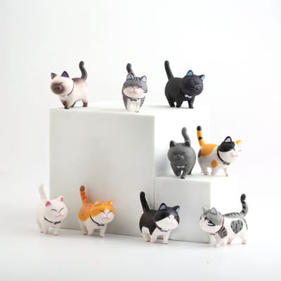 Cuhostki - 9 Stuks - Katten Beeldje - Hars Kat Decoratie - Verjaardag Bakken Decoratie - Voor Taart En Woonkamer