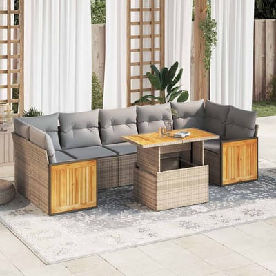 vidaXL - 8-delige - Loungeset - met - kussens - poly - rattan - acacia - beige