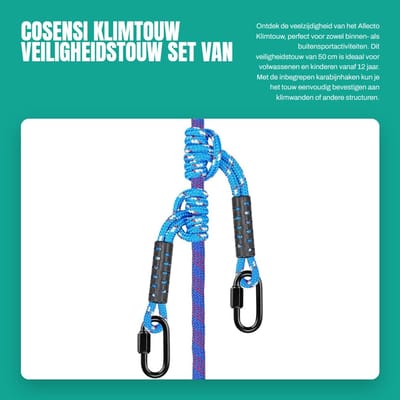 Dailygoods- Klimtouw 50 cm - Set van 2 - Veiligheidstouw met karabijnhaak - Voor binnen/buiten - Geschikt voor kinderen vanaf 12 jaar - 10 mm diameter - Hoogwaardig polyester