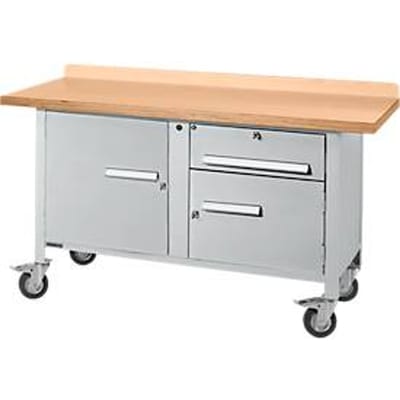 Mobiele werkbank Schäfer Shop Select PWi 150-3, beuken multiplex blad, tot 400 kg, B 1500 x D 700 x H 840 mm