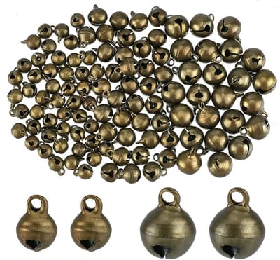 MGM Trading - 80 Stuks Mini Jingle Bell Vintage Brons Kleine Elliptische Antieke Messing Bel Voor Ambachten En Kerstmis Halloween Festival Decor, 6-10mm