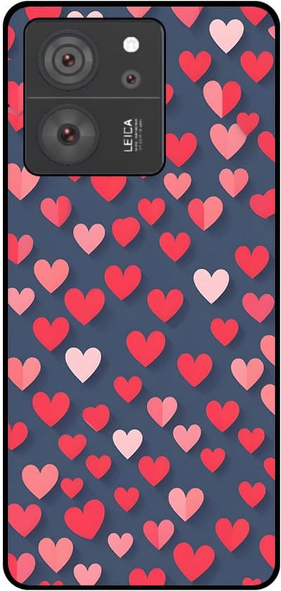 Smartphonica Telefoonhoesje Geschikt voor Xiaomi 13T / 13T Pro met Roze en Rode Hartjes Opdruk - TPU Backcover Case With Rosé and Red Heart Design geschikt voor Xiaomi 13T;Xiaomi 13T Pro