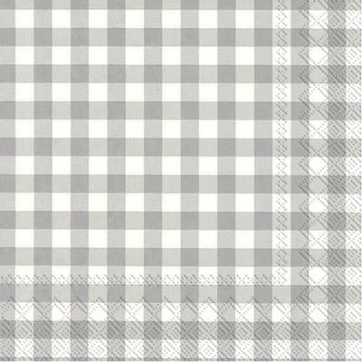 Ihr Servetten Vichy Karo - 20x stuks - 3-laags - - grijs/wit geblokt - 33 x 33 cm - Lente/pasen