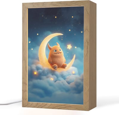 Nachtlampje 20x30 cm - Kinder lampje - Knuffel - Monster - Maan - Wolken - Tafellamp kinderkamer - Slaapkamer lamp - Bedlamp kinderen - Kinderlampje stopcontact - Wandlamp babykamer - Nachtlampjes