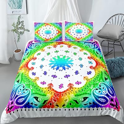 Regenboog Dekbedovertrek Set Kleurrijk Glitter Regenboog Beddengoed Set voor Kind Jongen Meisje Multicolor Dekbedovertrek Polyester Dekbedovertrek 240x220cm 3pcs