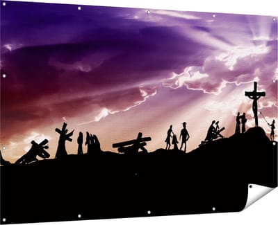 Gards Tuinposter Kruistocht naar het Kruis van Jezus Christus - 180x120 cm - Tuindoek - Tuindecoratie - Wanddecoratie buiten - Tuinschilderij