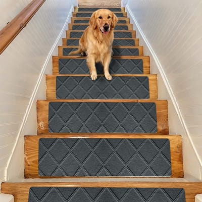 Zelfklevende Trapmatten Set van 15 Stuks voor Binnen, Antislip en Op Maat Knipbaar, 55 cm x 19 cm (Donkergrijs)