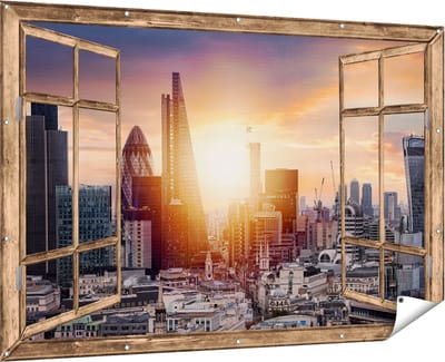 Gards Tuinposter Doorkijk Londen Stad bij Zonsopgang - 180x120 cm - Tuindoek - Tuindecoratie - Wanddecoratie buiten - Tuinschilderij