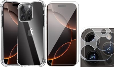 Hoesje geschikt voor iPhone 16 Pro - Screenprotector Glas & Camera - Shockproof Transparant met Extra Hoekbescherming