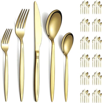 Dailygoods- Bestekset 60-Delig - Bestekset 12 Persoons - Titanium Verguld Roestvrij Staal - Vaatwasmachinebestendig - Messen/Vorken/Lepels - Duurzaam en Stevig - Servies