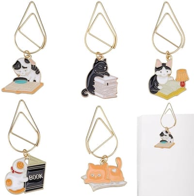 Cosensi - Dailygoods - 5 Stuks Gouden Paperclips met Kat voor Kantoor en School