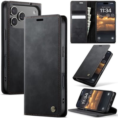 CaseMe – Telefoonhoesje geschikt voor Apple iPhone 17 Pro Max – Wallet Book Case – Magnetische Sluiting – PU Leer – Zwart