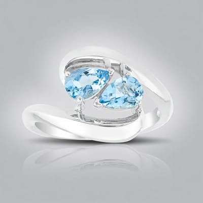 Cavill - Elegante Zilveren Ring - 925 Sterling Zilver met Palladium - 0,612 ct Mozambiekse Aquamarijn Druppelvorm - Blauwe Edelsteen Ring