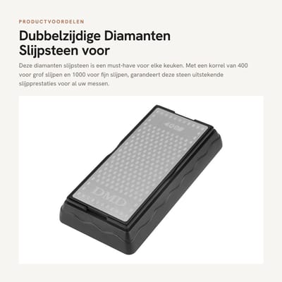 Dailygoods- Slijpsteen Diamant Dubbelzijdig - Slijpsteen voor Messen - Antislip Basis - Ovaal Ontwerp - Korrel 400/1000 - 200 x 70 mm - Slijpblok