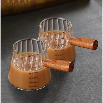 180 ml koffiemaatbeker met houten handvat, Italiaanse koffie-extractiebeker, melkglascontainer met weegschaal, koffie-accessoires 180ml
