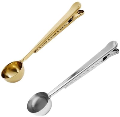 Dailygoods- Koffielepel 2-delig - Maatlepel Set - Roestvrij Staal - Koffiedoseerlepel - Zakclip - Elegant Design